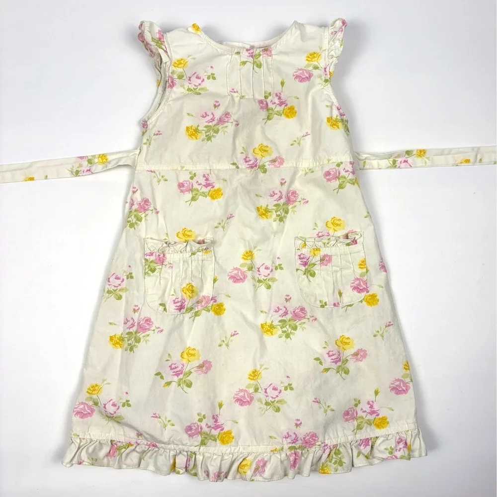 VTG Laura Ashley Floral Tie Back Dress Girls Sz 3T White Pink Cottage‎ Garden